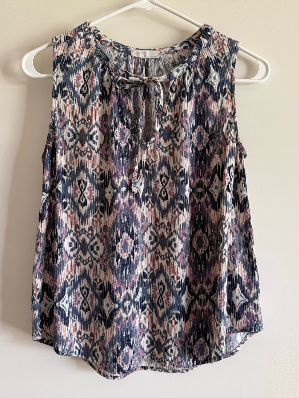 LOVE STITCH Crepe Swing Ikat Tie-Front Tank